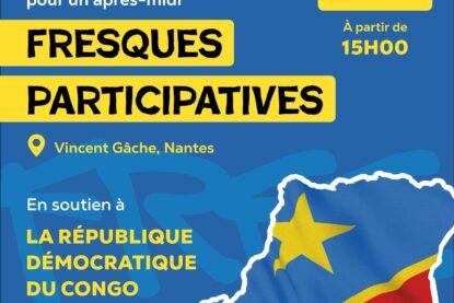 Contre Attaque et Congo Bolingo vous proposent de se retrouver sur les berges de Vincent Gâche à Nantes, ce dimanche 26 octobre, pour réaliser des fresques en soutien à la République Démocratique du Congo qui subit un véritable désastre humanitaire.
